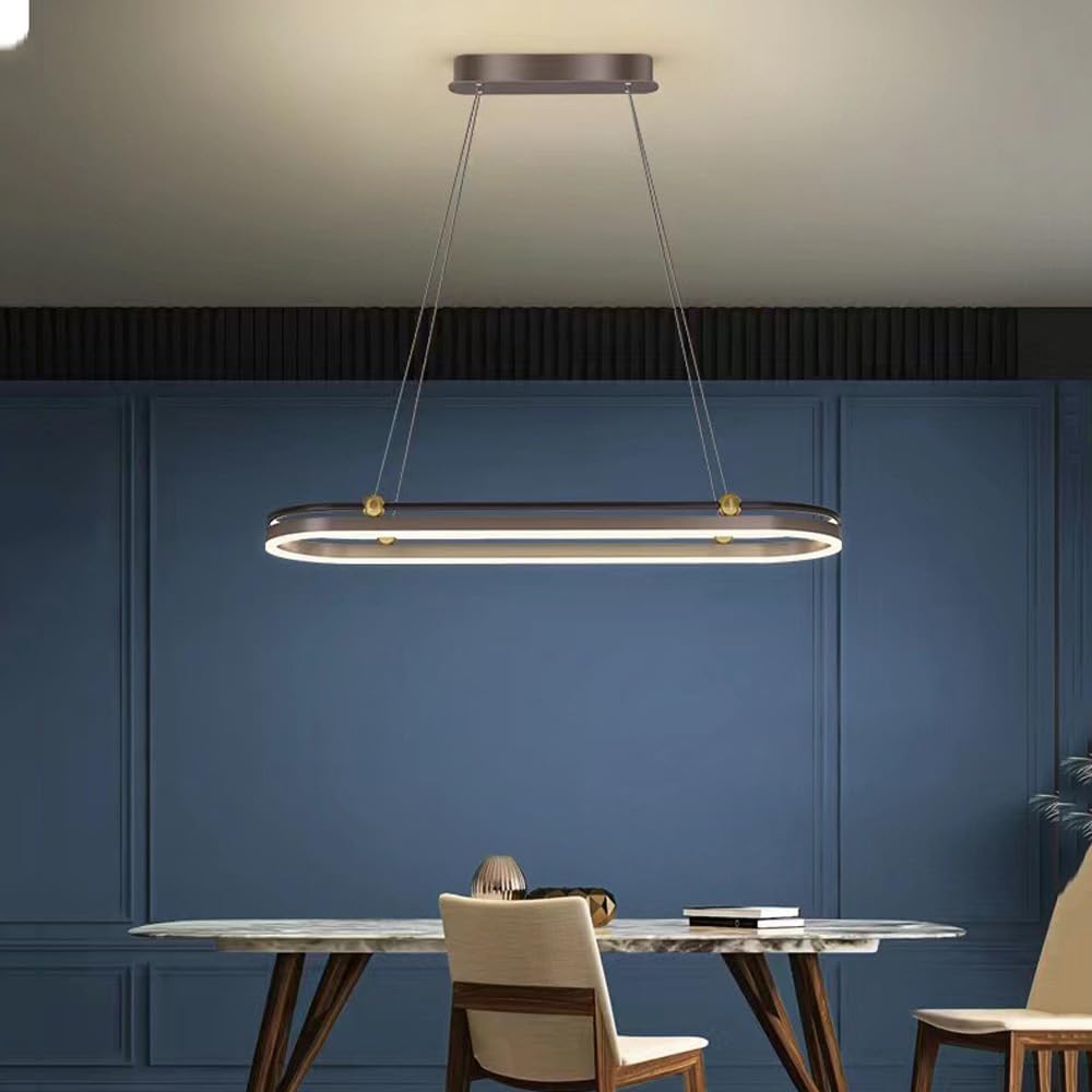 Lampadario rettangolare ad anello a LED per tavolo da pranzo Lampadario circolare di metà secolo 3000K Lampada a sospensione lineare in acrilico nero oro bronzo per isola cucina Soggiorno Hotel Foyer