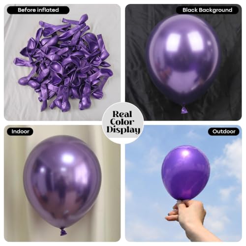 Image of Togvu Metallic Purple Balloons, 50Pack 5 Inch Small Mini Chrome Purple Latex Party Balloons for Birthday Wedding Bridal Baby Shower Bachelorette Decorations Supplies