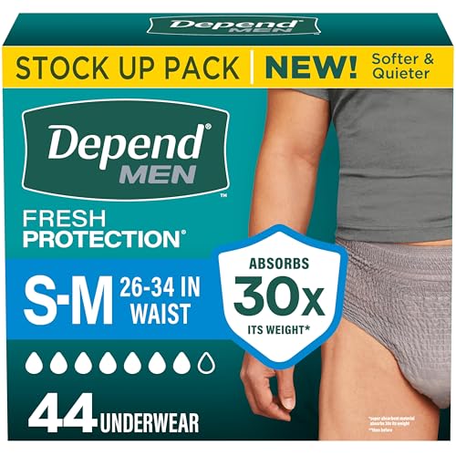 Image of Depend Fresh Protection Adult Diapers, Incontinence Underwear for Men, Disposable, Maximum, Small /Medium, Grey, 44 Count, Packaging May Vary