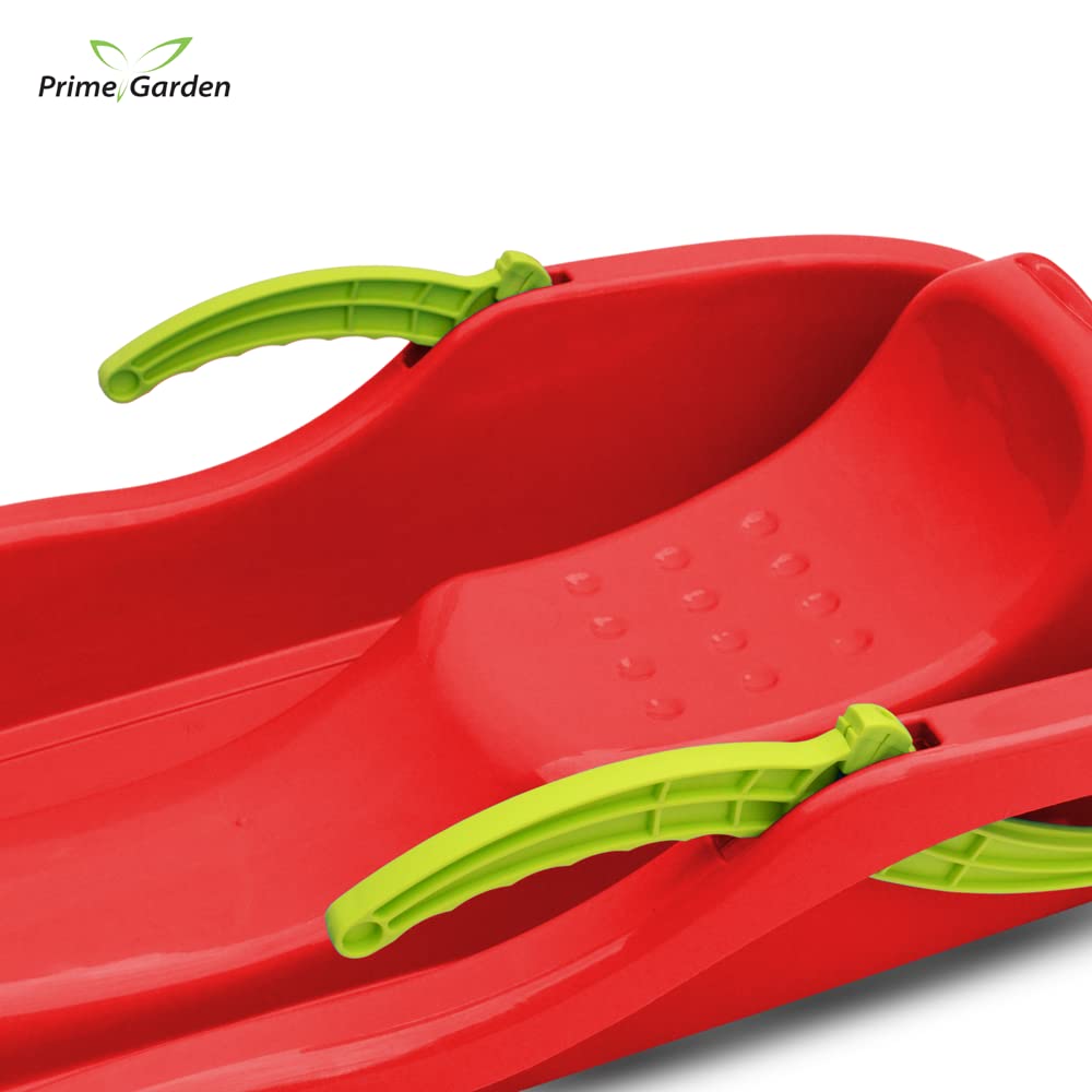 PRIMEGARDEN® Corsa - Trineo infantil con freno de mano, dirección y giro al descenso de montaña, color rojo