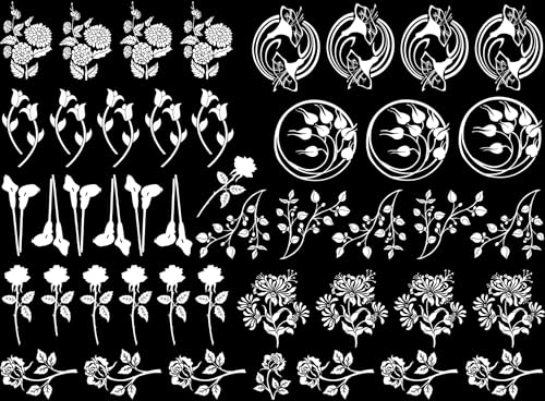 Spring Flowers 45 pcs 1 Inch White Fused Glass Decals