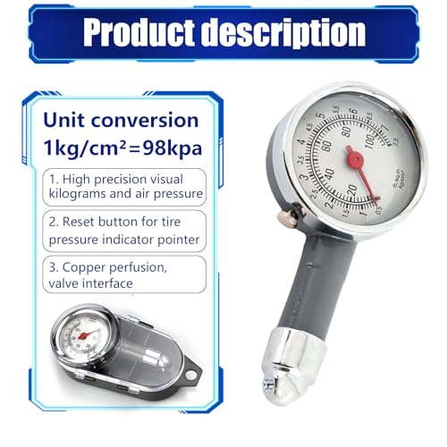 Image of Pack-1 Car Tire Pressure Gauge, Metal Tire Pressure Tester, Multifunctional Mechanical Dial, Portable Vehicle Equipment, Universal for Motorcycles, Trucks, Bicycles (Silver)