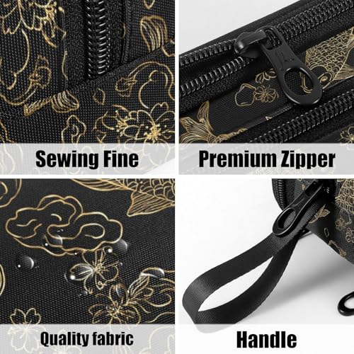 Image of Fustylead Koi Fish Pencil Pen Case Stationery Bag, 3 Compartments School College Office Desk Organizer Storage Pouch Makeup Bag for Teen Boys Girls Students