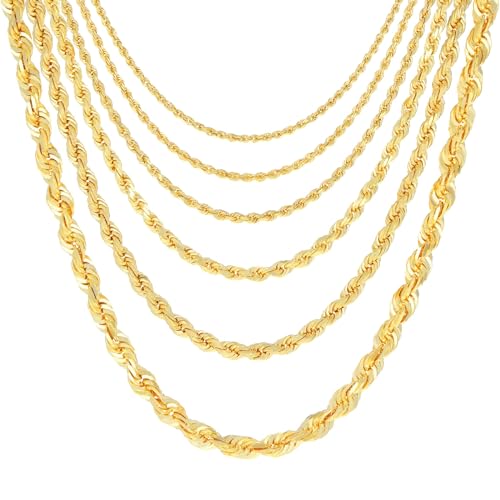 Nuragold 18K Real Yellow Gold Rope Diamond Cut Chain Necklace 16
