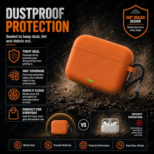 Image of Anvique Silicone Case Cover for Realme Buds T500 Pro, Shockproof Protective Earbuds Cover with Keychain Hook, Anti-Scratch Soft Silicone Skin, Full Body Protection Case (Orange S)