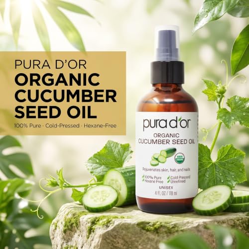 PURA D'OR ORGANIC Cucumber Seed Oil Cold-Pressed for Face, Hair & Body, 4oz | Lightweight Hydration, USDA Certified, 100% Pure, Unrefined, Vitamin E, Dry Skin, Scalp Care, DIY Beauty, Hexane-Free, Vegan - image 2