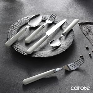 CAROTE 30Pcs Silverware Set, Stainless Steel Flatware Set with White Handle, Dining Tableware Cutlery Set for 6, Utensil Sets for Home Restaurant, Mirror Polished Spoon and Fork Set, Dishwasher Safe CAROTE 30Pcs Silverware Set Stainless Steel Flatware Set with White Handle Dining Tableware Cutlery Set for 6 Utensil Sets for Home Restaurant Mirror Polished Spoon and Fork Set Dishwasher Safe
