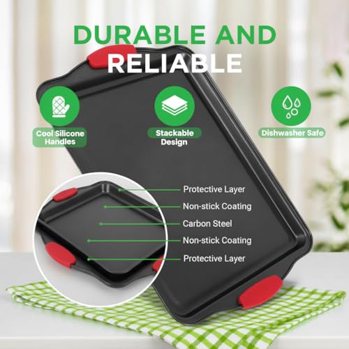 image for NutriChef 3-Piece Cookie Sheets for Baking, Non-Stick Baking Pans Set 