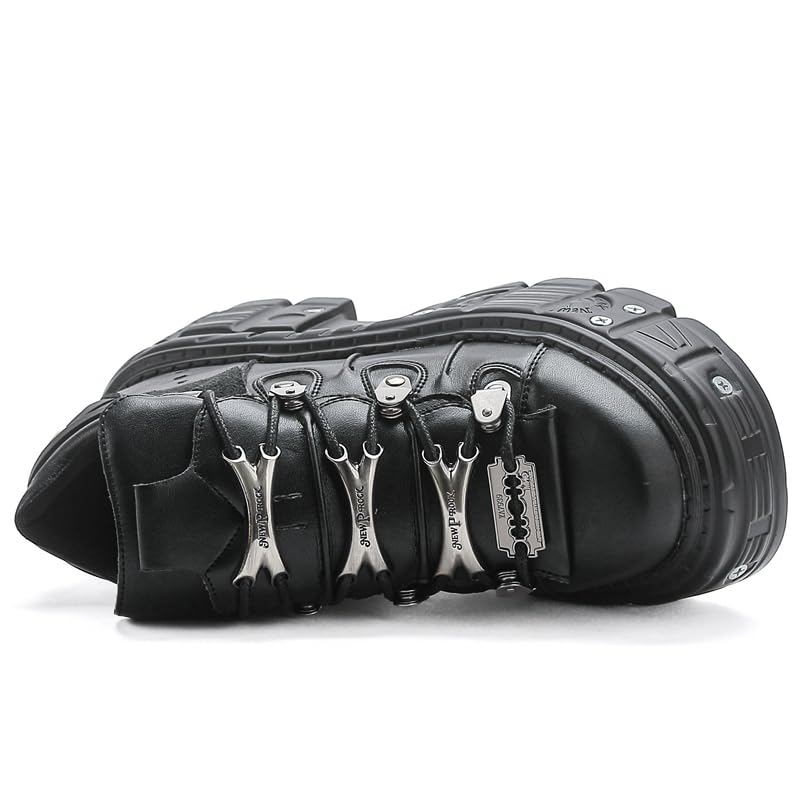 Women's Platform Biker Boots - Gothic Square Toe, Lace-Up Motorcycle Combat Booties with Metal Accents, Waterproof Synthetic Leather, Non-Slip Sole, 3.54-Inch Heel3