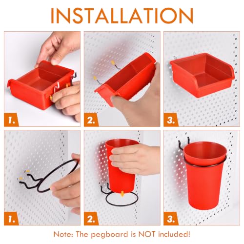 Image of Pegboard Bins Cups with Hooks & Loops 12 Pack Peg Board Organizer (Red)