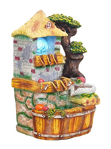 Image of Polyresin Chocolate Colour Table Top Indoor Rock Finish Waterfall Fountain for Home Decor with LED Lights, Speed Controller Pump & Crystal Ball (Size: 25.5 x 21 x 18.5CM | Wt: 1145grm)