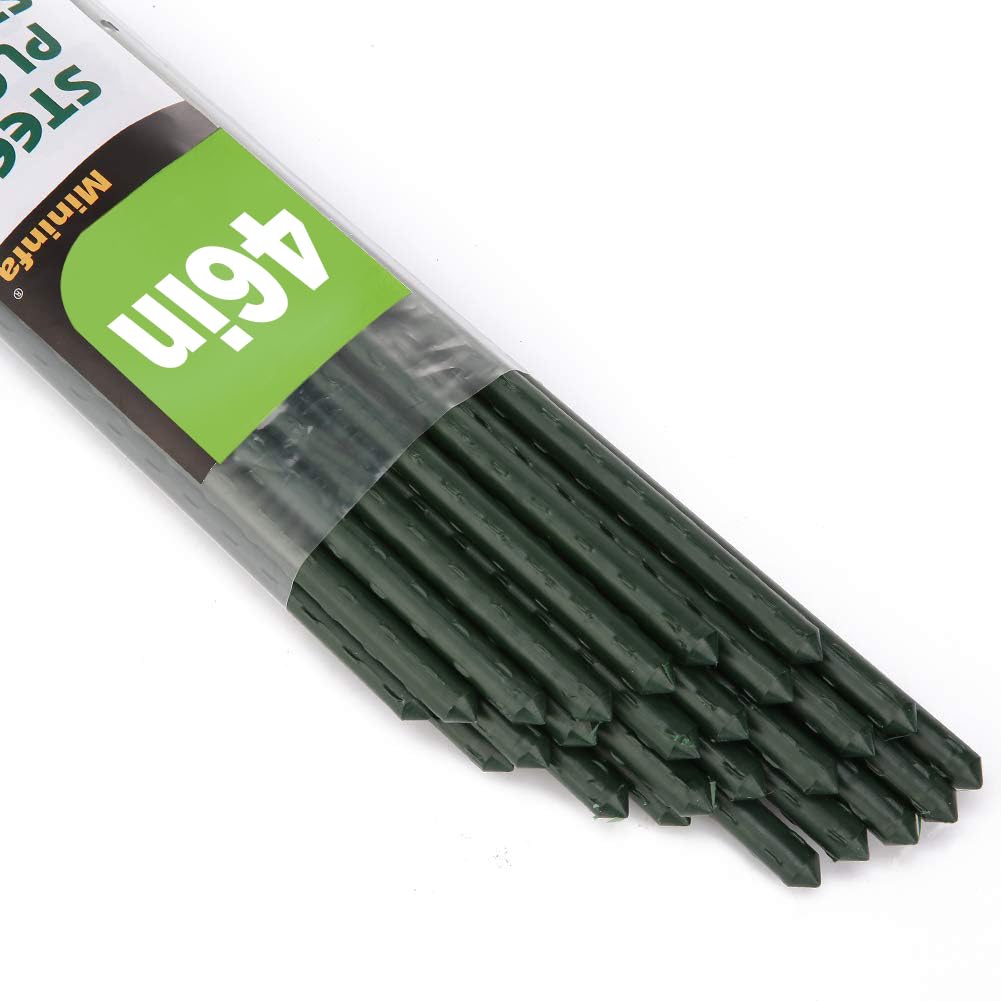 Mininfa Steel Plant Stakes 46 In, Plastic Coated Metal Garden Stakes Supports Climbing for Tomatoes, Trees, Beans, 15 Pack