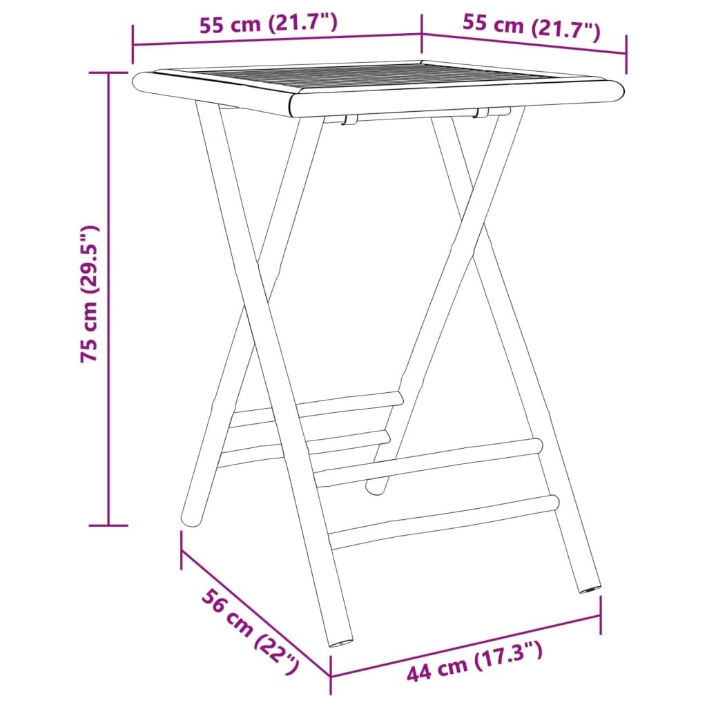 vidaXL Table de Jardin Pliable 55x55x75 cm Bambou
