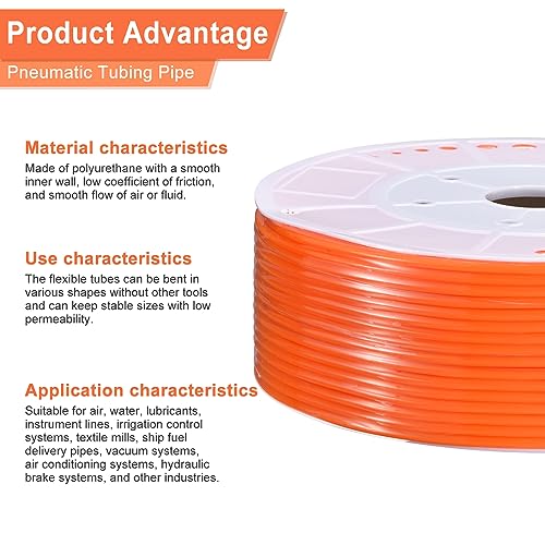 Image of MECCANIXITY Pneumatic Tubing Pipe, 6mmx4mm 525ft 160 Meters PU Air Line Tubing Hose Tube Red for Fluid Transfer Air Compressor