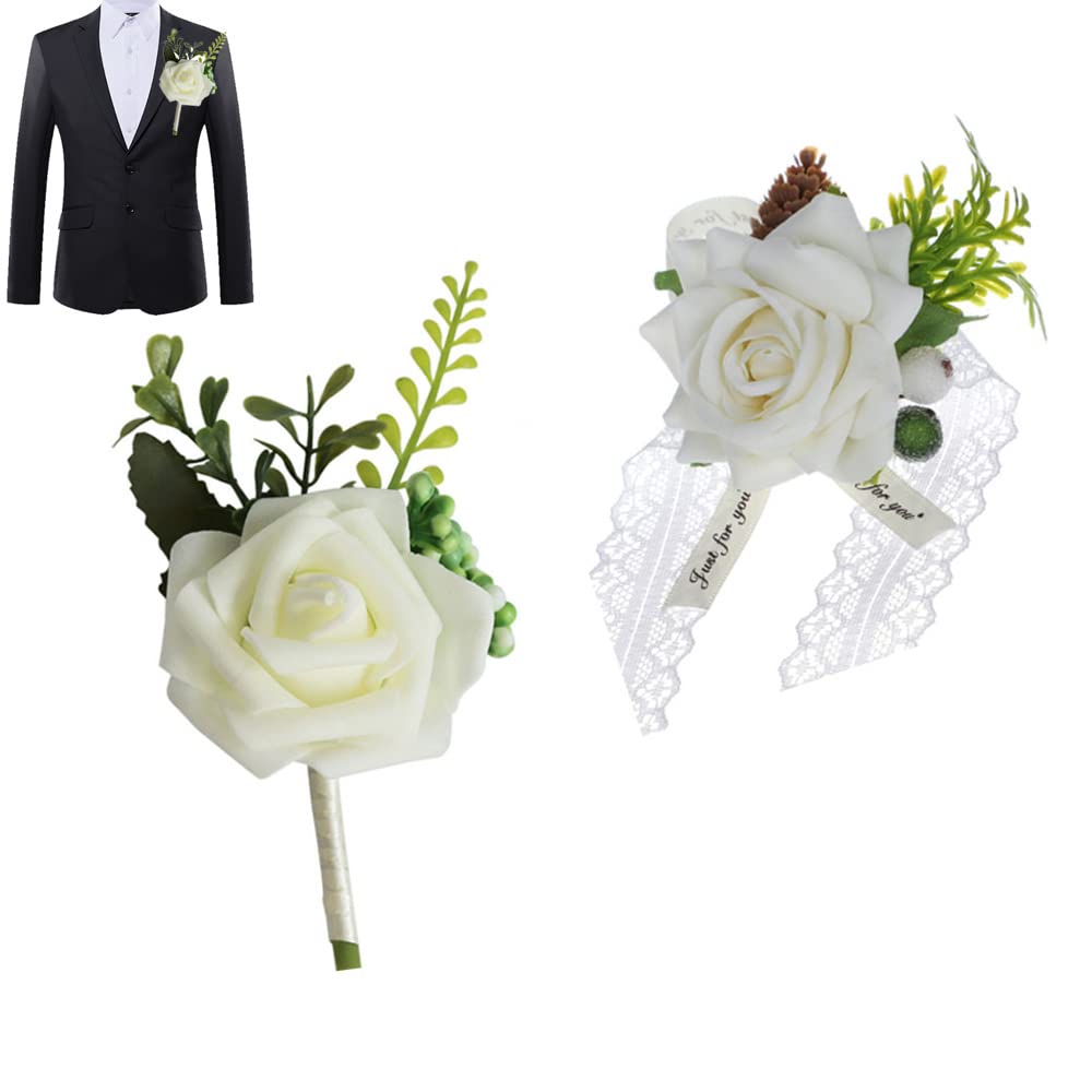 Paigu Wedding Flowers Accessories, Wristband Corsage, Wrist Corsage, Boutonniere Set, Artificial Wedding Corsage, Boutonniere Buttonholes, for Weddings, Banquets, Anniversary Dates