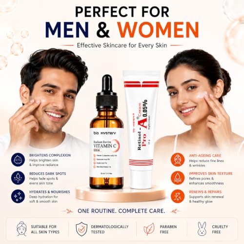 Image of Retinol Pro Night Cream 0.05% Vitamin A with Radiant Revive Vitamin-C Face Serum Combo | Anti-Aging Moisturizer for Fine Lines, Dark Spots & Uneven Skin Tone | Day & Night Skincare Set