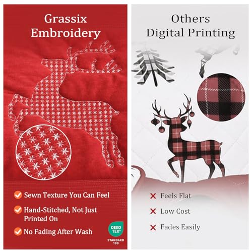 Image of Grassix Christmas Quilt Set King Size, Holiday Bedding Coverlet, Red | Tree & Reindeer Pattern, Soft Lightweight Christmas Velvet Bedspread with 2 Shams,Thin Comforter All-Season, 108 x 96 in