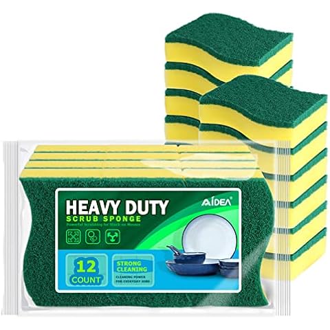 AIDEA Heavy Duty Scrub Sponge Washing Up Pack of 24, Cleaning Scrub Sponge, Stink Free Dual-Sided Dishwashing Sponge, Effortless Cleaning Eco Scrub Pads for Dishes,Pots,Pans All at Once Cover