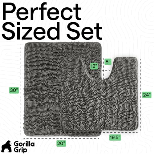 Image of GORILLA GRIP Bathroom Rug Sets, Soft Chenille 2 Piece Area Rugs Set, Toilet Base Mat and 30x20 Carpet, Absorbent Microfiber Washable Mats Dry Quickly, Home Decor and Bath Room Accessories, Charcoal