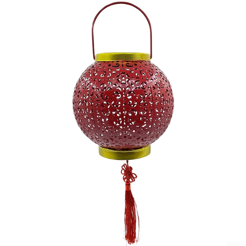 For Red Iron Solar Lantern Outdoor Hanging Decoration Traditional Chinese Style Waterproof LED Lighting Metal Lamp Extended 6–12 Hours Use Rust(Solar Energy)