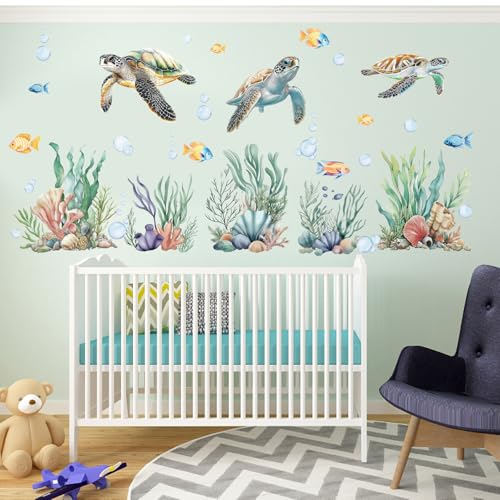 PLIGREAT 2 láminas vinilos decorativos de tortugas en acuarela