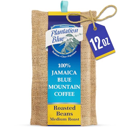 Plantation Blue 100% Blue Mountain Coffee from Jamaica, Medium Roasted Whole Beans (12oz)