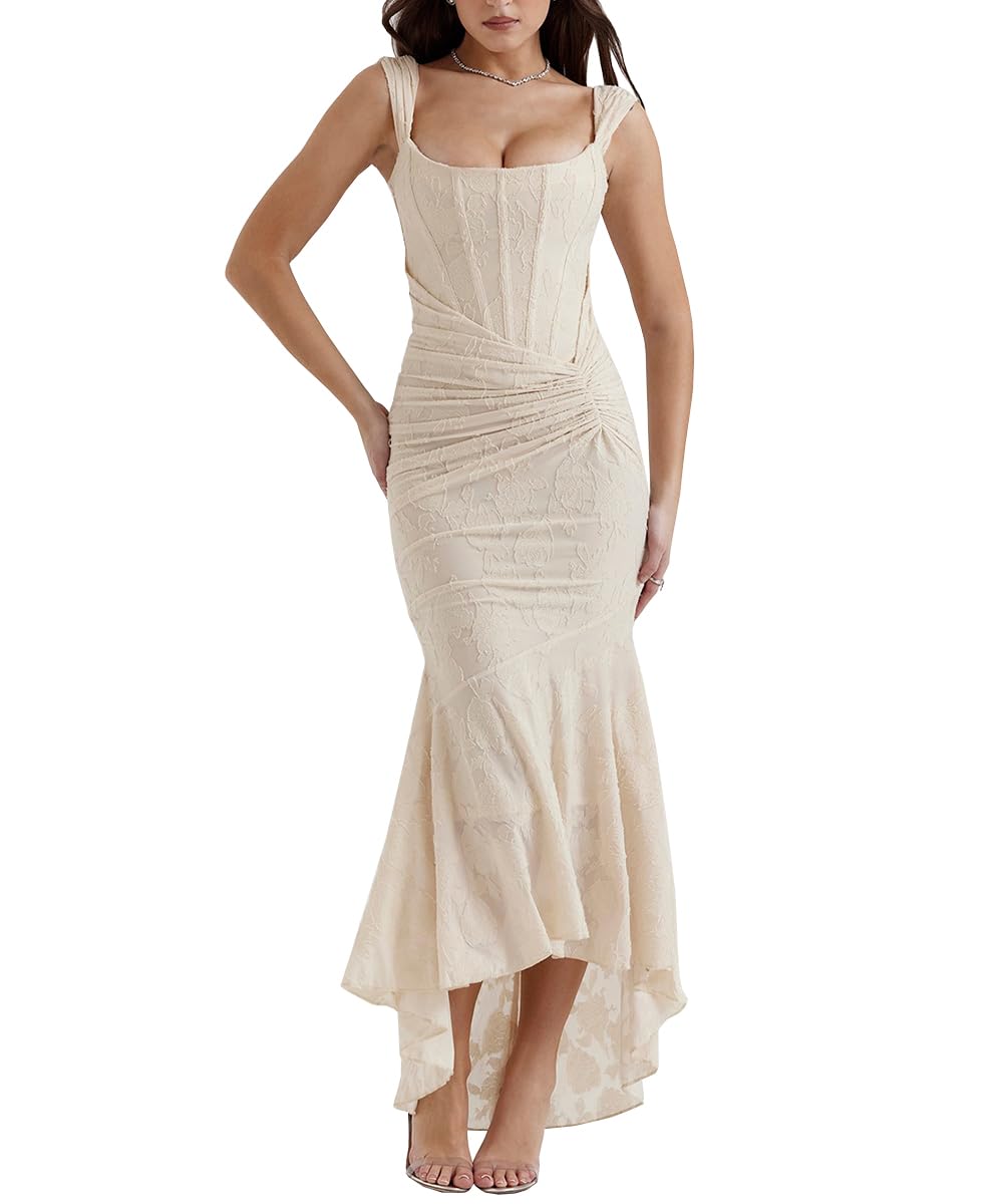 Vestido De Corsé De Las Mujeres Sexy Tubo Superior Espagueti Correa Midi Vestido Bajo Corte Floral Flácido Plisado Dobladillo Vestidos Formales