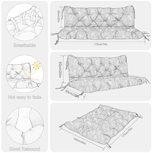Image of Porch Swing Cushions Outdoor 70 inch x 40 Waterproof Swing Cushions 3 Seater Replacement with Backrest & 8 Ties 5 inch Thick Bench Swing Cushions for Outdoor Furniture Patio(Red Leaves)