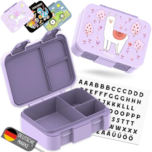BEARFOOT Bento Box COMPACT | BPA-freie Kinder Brotdose für Schule & Kindergarten | Auslaufsichere Lunchbox für Mädchen & Jungen | Praktisch, leicht & kompakt (Lama-lila, 650ml)