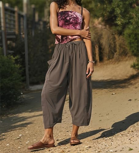 Inaugustine Lapidata Linen Pants, Women's Linen Wide Leg Pants with Pockets, Travel Beach and Work2