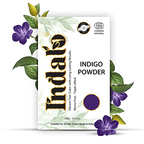Image of Indalo Natural Indigo (Indigofera Tinctoria) Hair Colour Powder, No Ammonia, No PPD, No Paraben, Conditioning Hair Growth & Anti-Dandruff for Hair Colour for Men & Women (100gm, Pack of 1)
