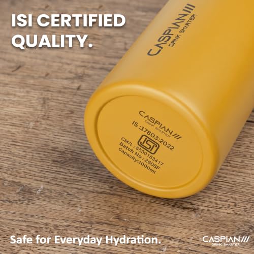 Image of CASPIAN / / / Astra Stainless Steel Water Bottle 1 litre (1000 ml) | Single Wall, Leakproof & BPA-Free | Reusable Metal Bottle for Fridge, Home, Office, Gym, School & Travel, Saffron, Pack of 1