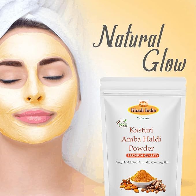 Image of Khadi 100% Pure & Natural Kasturi Amba Haldi Powder Organic Wild Turmeric for Glowing Skin,Tan Removal & Acne Control Face & Body Care 100g