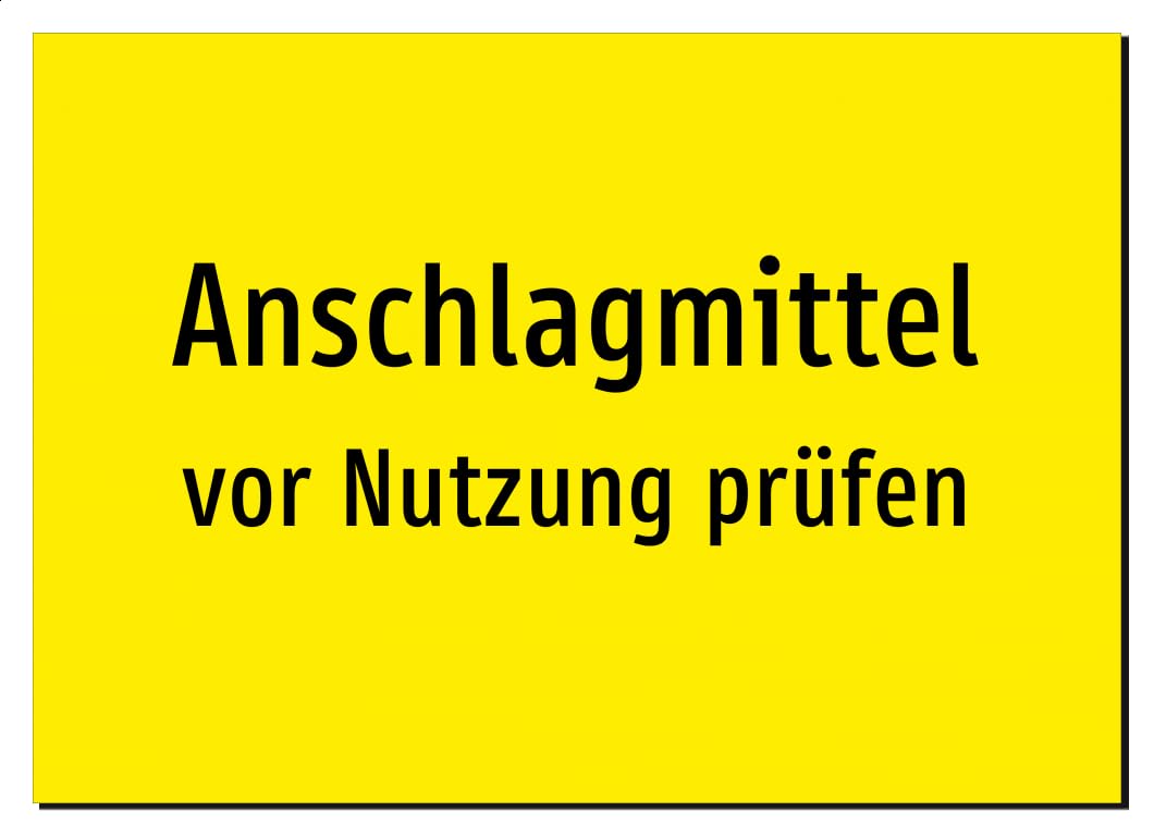 Anschlagmittel - vor Nutzung prüfen – Aluminiumschild A2: 594x420mm – Ohne Grafik, nur Text