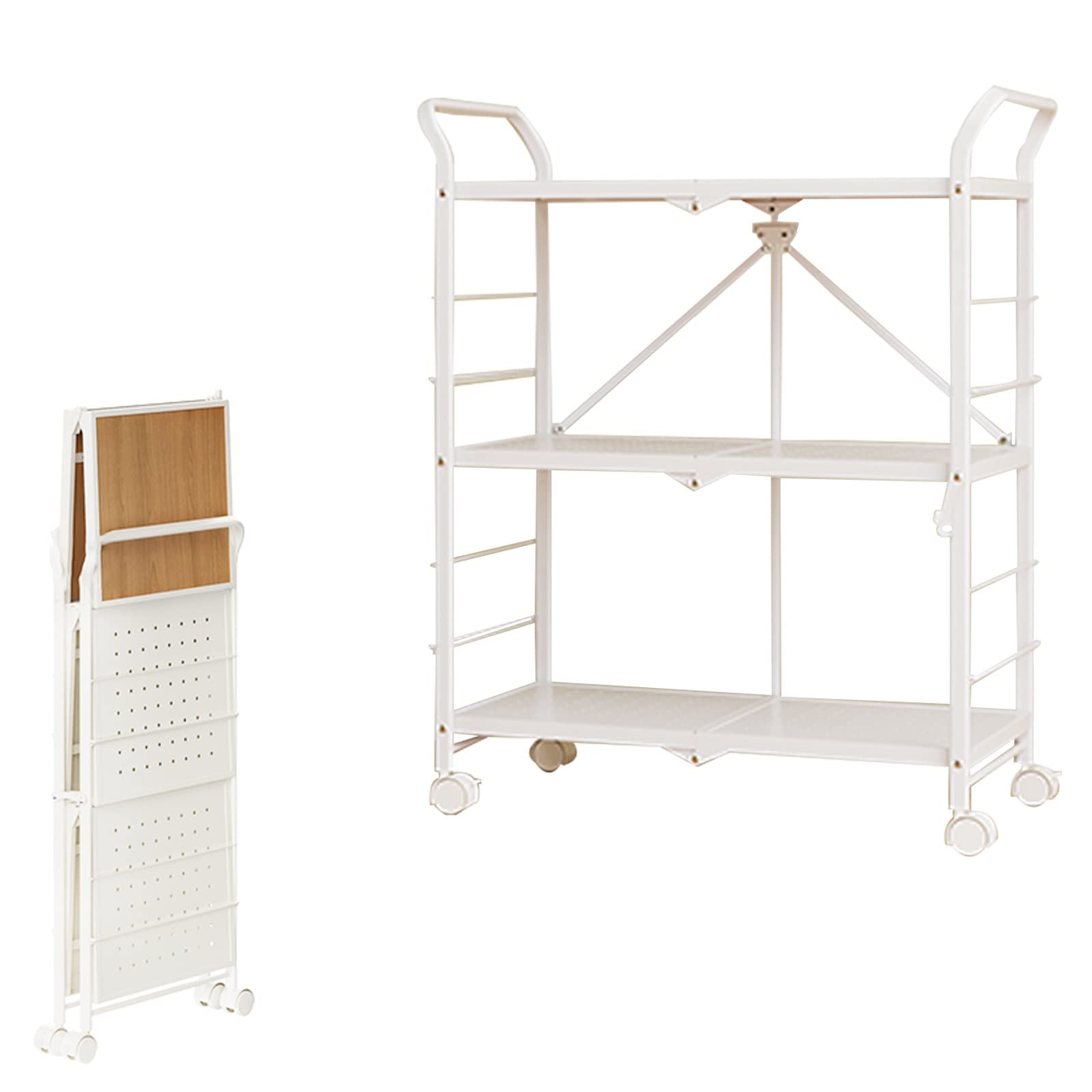 ROFBIHG Carrito Auxiliar con Ruedas, Carro Utilitario con Ruedas De 3 Niveles, 83x63x36cm, Blanco, Rueda Universal Silenciosa, Plegable, Se Pueden Colocar Bebidas, Cosméticos, Bocadillos
