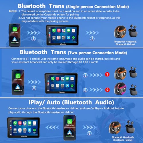 Image of Carpuride W702BS for Motorcycle CarPlay & Android Auto & Dual Bluetooth - 7 inch Waterproof GPS Navigation for Motorcycle