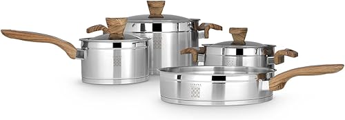 Serenk Juego de utensilios de cocina de acero inoxidable de 7 piezas, compatible con inducción, incluye olla, olla de cocina, sartén y sartén con