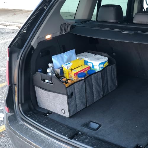 geckobrands Portable Collapsible Shopping Cart & Trunk Organizer Tote - Easy Storage, 3 Compartments with Removable Divider, Exterior Side Pocket, and Sturdy Handles4