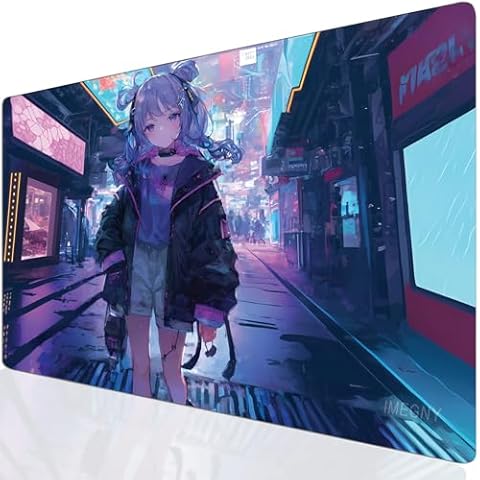 Imegny Extended Gaming Mouse Pad, Portable Mat for Keyboard & Mouse with Stitched Edges + Non-Slip Rubber Base (90x40 cybpukkgirl003) Cover