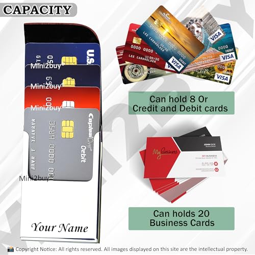 Image of Mini2buy Customized Unisex Vertical Card Holder Name Engraved for Credit|Debit|ATM|Business Visiting RFID Blocking Stainless Steel (1 x 10 x 6 cm) Personal Corporate Gift (Brown)