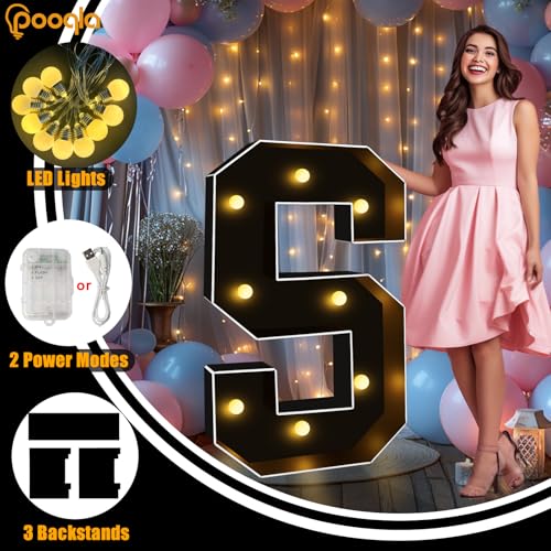 Image of Pooqla 3FT Marquee Light Up Letters, Black Large Letter & Party Decorations | LED Marquee Letters 3 Feet Tall, Black Giant Mosaic Letters Gift for Boys Men Birthday Anniversary Wedding Decoration