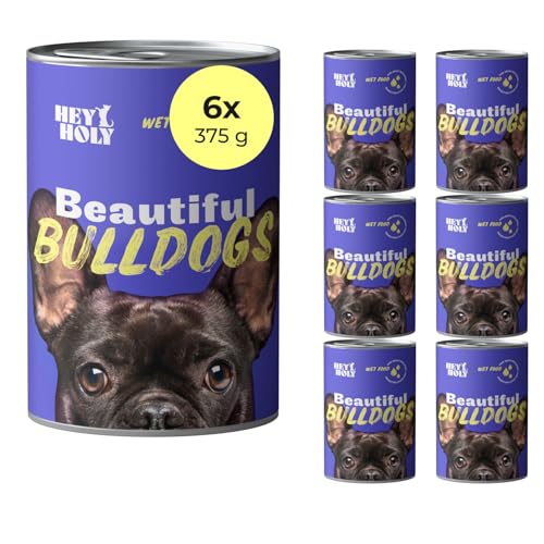 HEY HOLY Premium Nassfutter für Bulldoggen | 6X 375g Hundefutter für ausgewachsene Bulldoggen mit Lachs | Hochverträglich aus natürlichen Zutaten