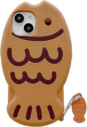 Kawaii Phone Cases for iPhone 12 Pro, Cartoon Taiyaki Phone Case 3D Funny Fish with Keychain Phone Case Cute for Women Girls Soft Silicone Shockproof Cover