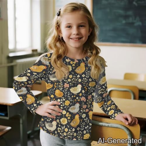 Image of Renewold Boys Girls Tees Kids T-Shirt Long Sleeve Crewneck T Shirts Casual Athletic Tops Clothing for Home School Travel