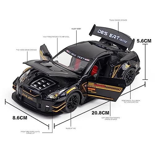 Image of 1:24 Scale Big Nissan GTR R35 Toy Car | Metal Pullback Diecast Car for Kids with Openable Doors, Sound, Light Effects Toy for Car Enthusiasts (Color As Per Available),white,black
