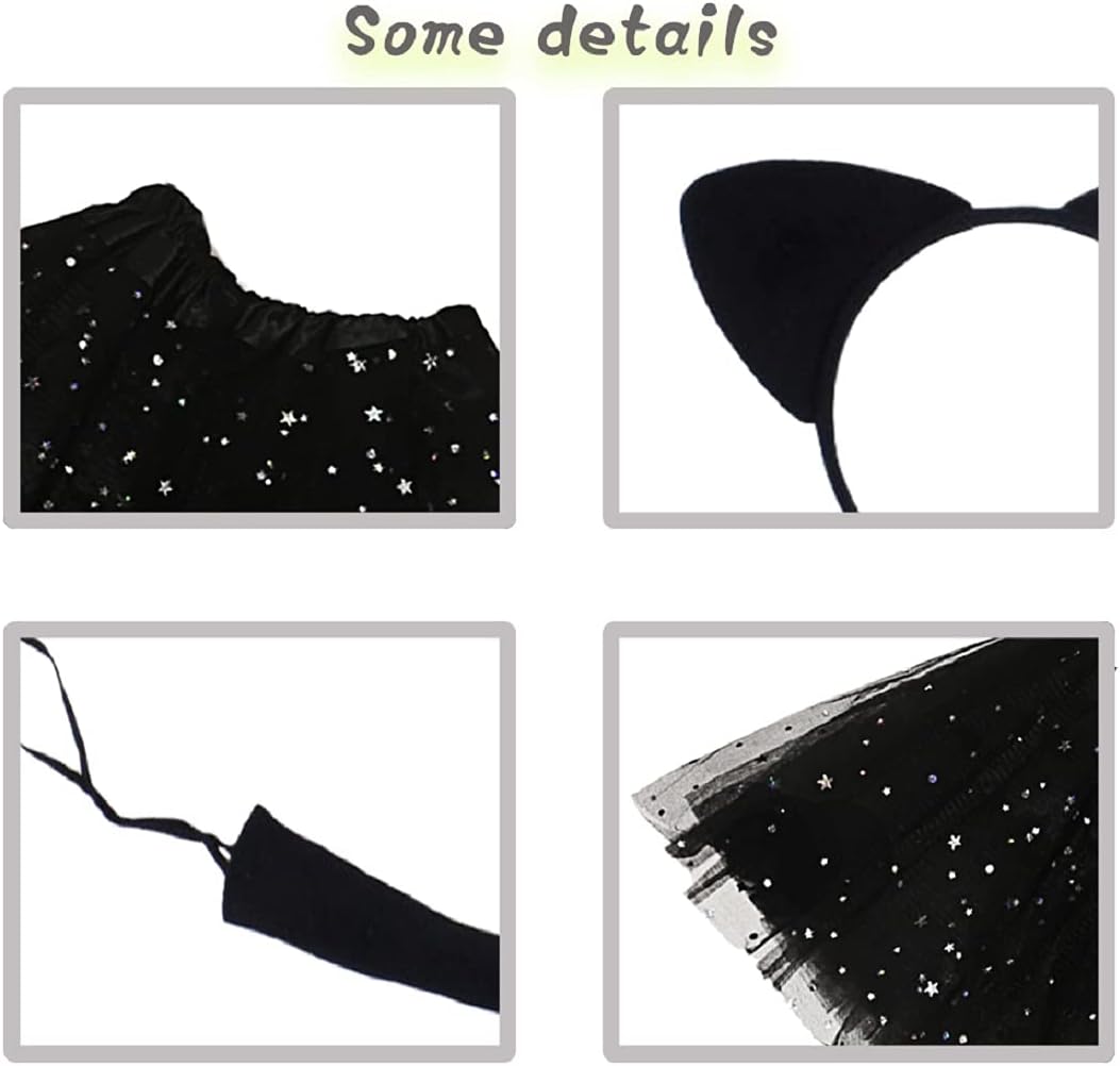 Halloween Costume Dress Up with Cat Headband + Tie + Tail + Tutu Dress Outfit for WomenGirls Halloween Christmas Cosplay Costume Role Play Stage Performance, Black, One Size - Image 5