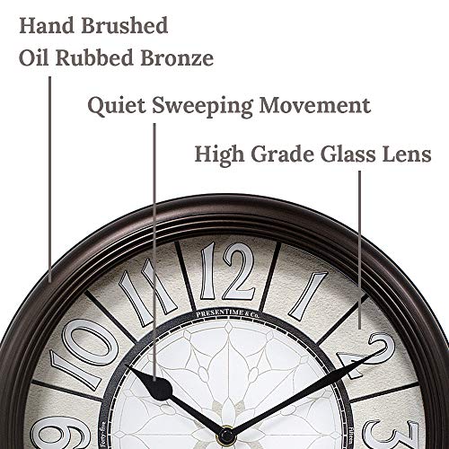 Presentime & Co 12.6" Luminous Farmhouse Clock, Silent No Ticking, Oil Rubbed Bronze Finish, Vintage Style, Lighted Clock With Smart Sensor #TOP1