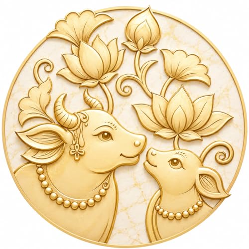 Image of Pichwai Cow Wallpaper for Mandir, Self-Adhesive Vinyl, Removable Marble Wall Sticker for Pooja Room & Temple (3x3)