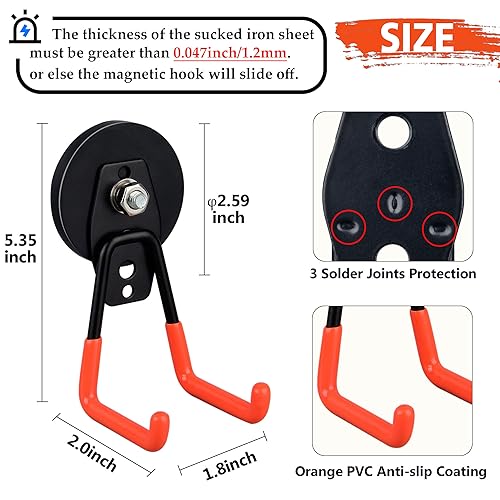 Ulibermagnet Heavy Duty Large Garage Magnet Hooks, 2 Pack Strong Storage Utility Magnetic Hooks With Anti-Slip Coating For Indoor & Outdoor Hanging thumb #1