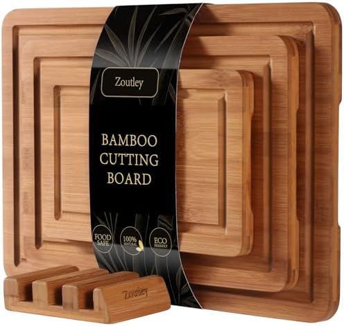 3-Piece Deep Carbonized Bamboo Cutting Board Set with Vertical Dr...